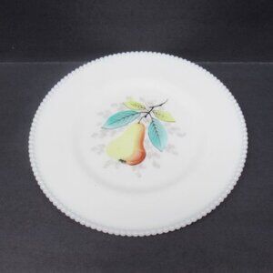 Westmoreland Milk Glass BEADED EDGE 10 1/4 Inch Hand Painted PEAR Plate